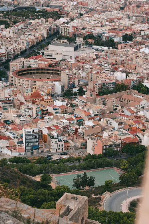 an aerial view of a city with buildings