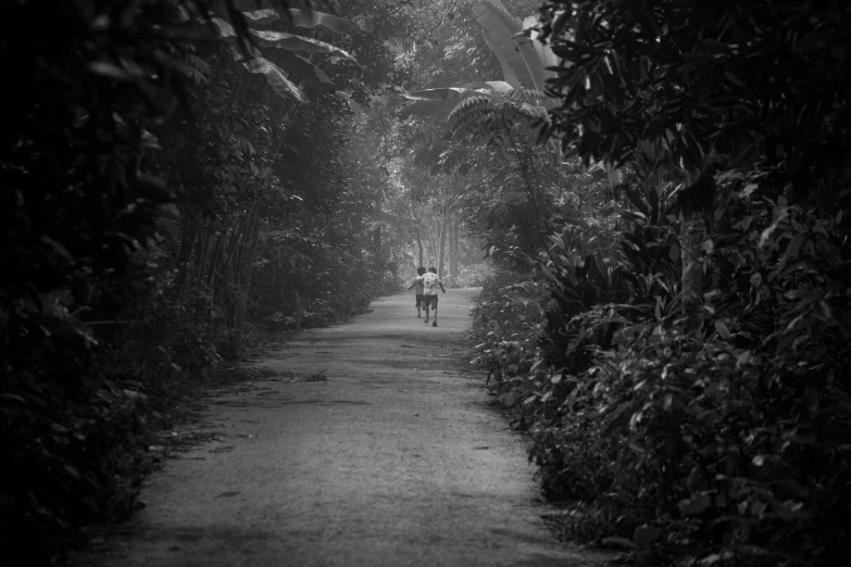 man riding bike down a trail through the forest