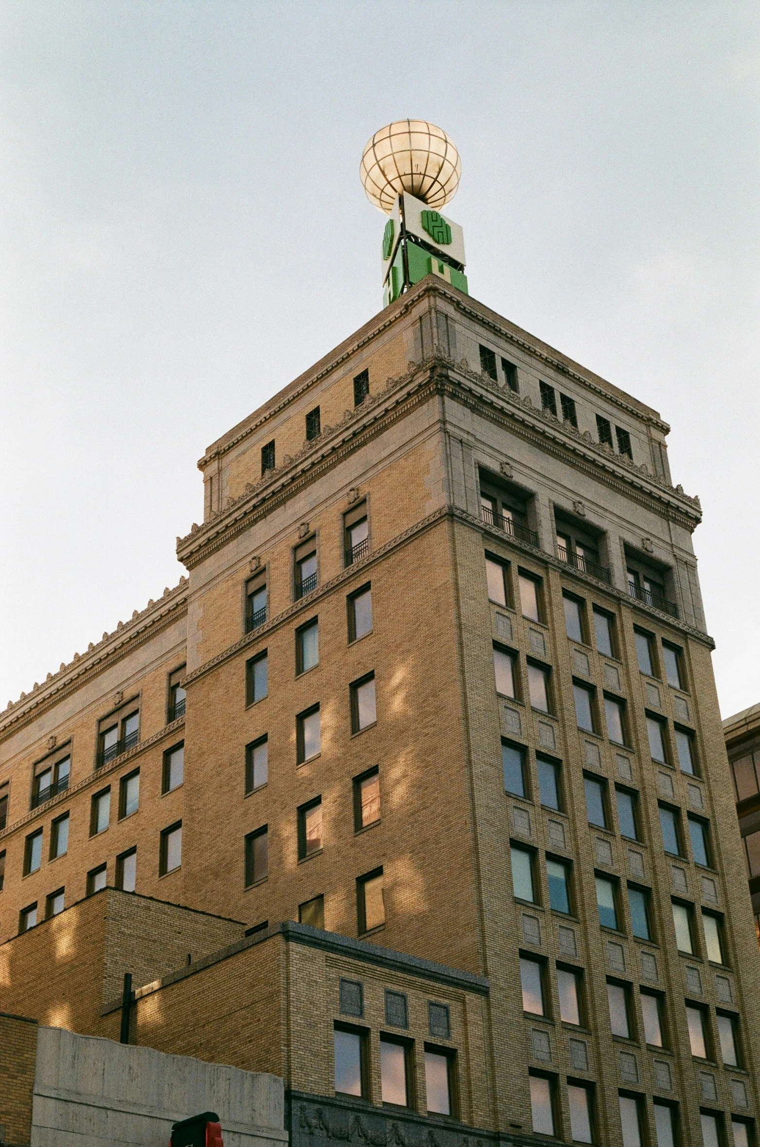 the top of a building with a satellite dish on top of it