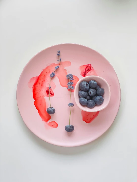 a plate with a bowl of berries and berries arranged in the shape of the earth