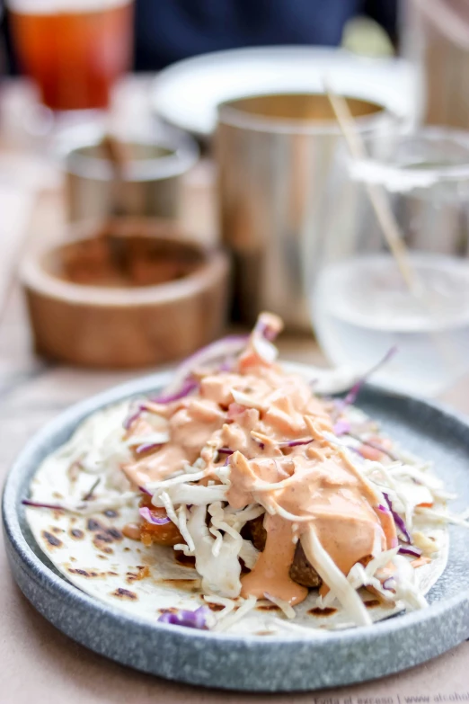 a plate topped with some type of food