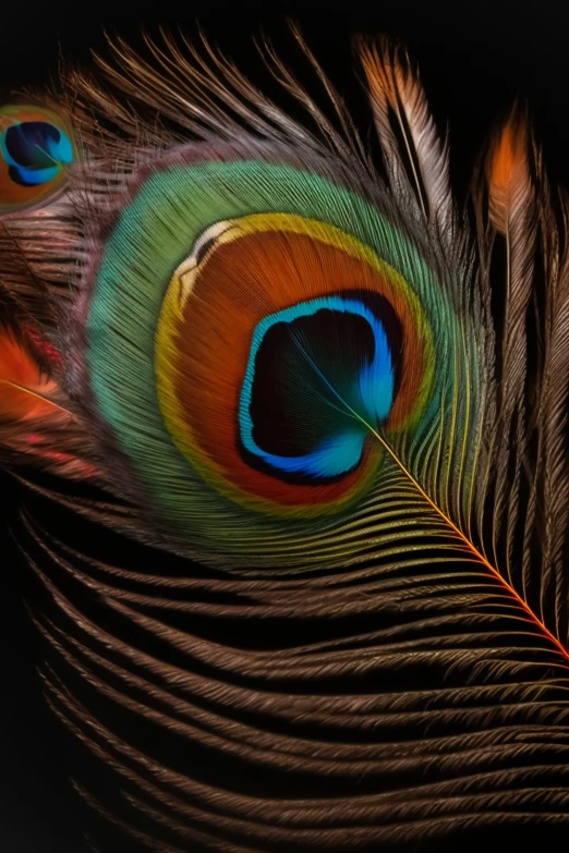 a close - up of the feathers of a colorful peacock