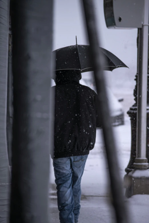 a man walking down the street with an umbrella