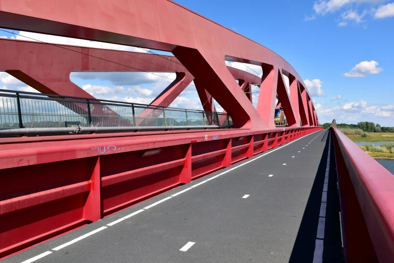 red bridges and highway curves under the blue skies