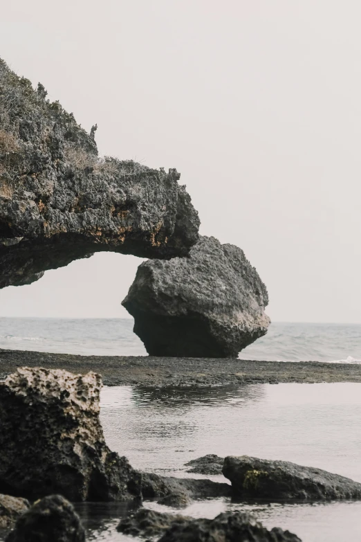 a couple of large rocks sitting on top of a beach