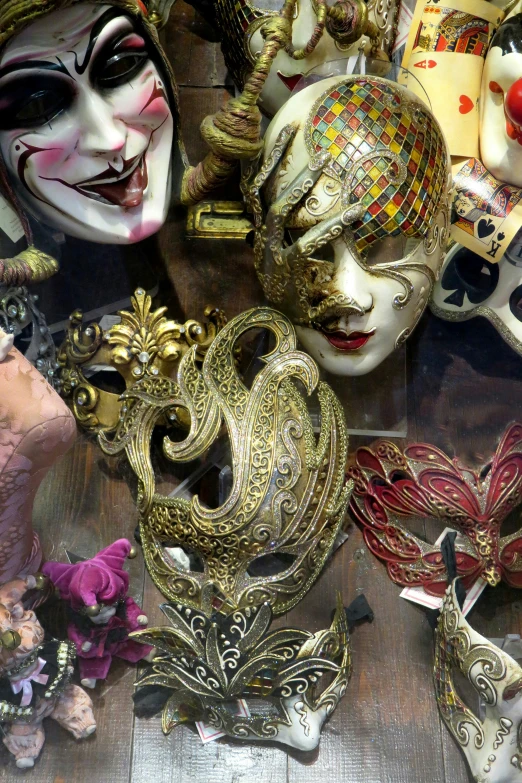 colorful masks sit on display next to each other