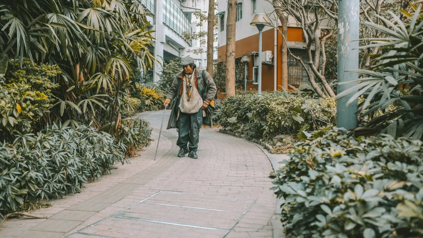 an image of a person walking down the street