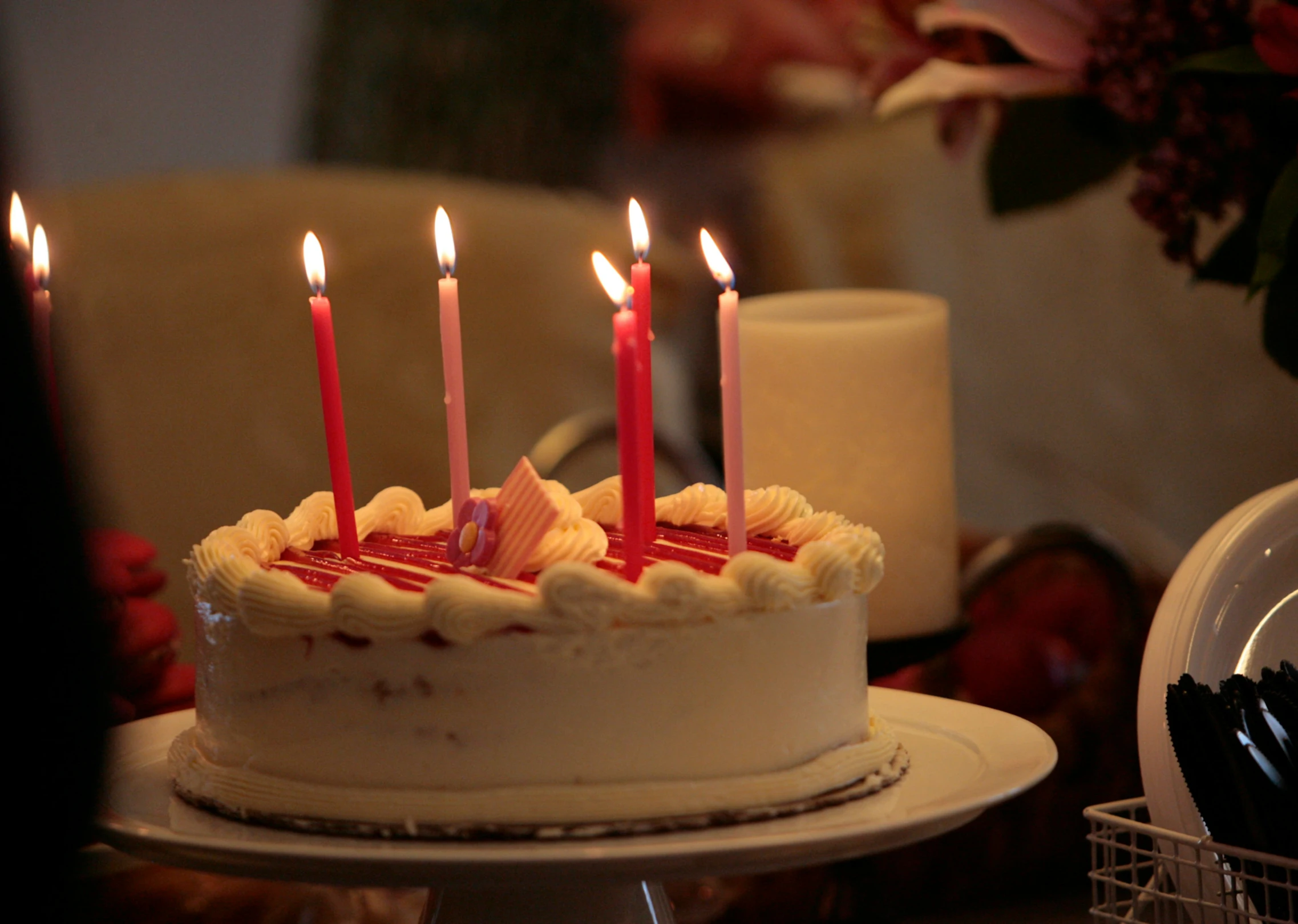 candles that have been placed on top of a cake