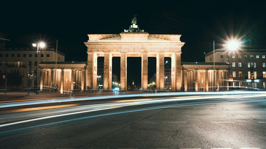 a view of some building at night time