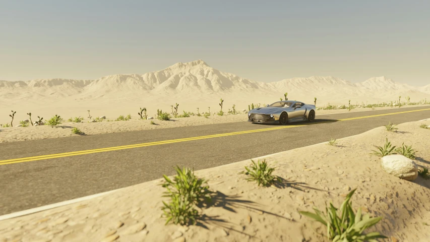 an image of a sports car driving on a desert road