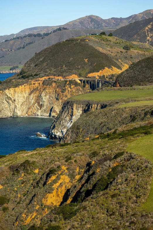 landscape view with lush green grass and beautiful blue water