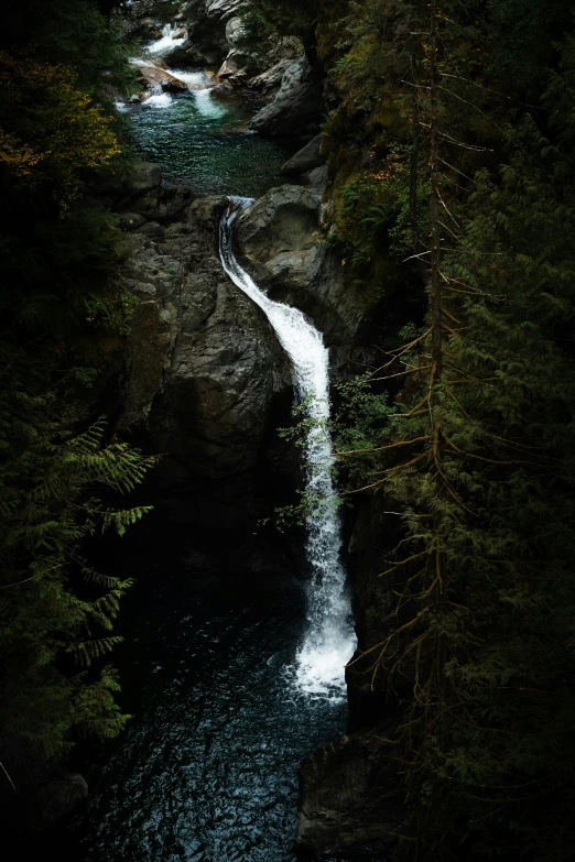 a body of water near some rocks and trees