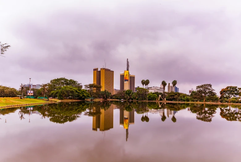 the city is all around that is reflecting the sky