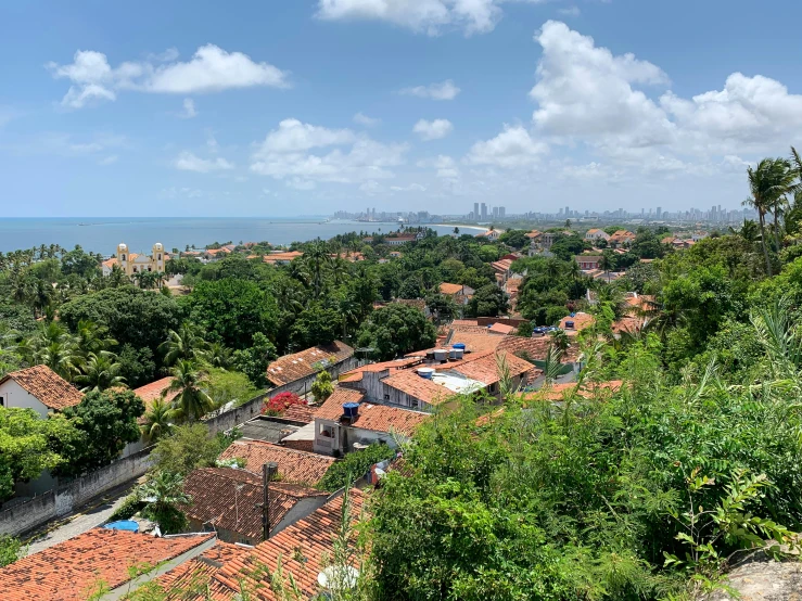 a view of the roofs of a city on a clear day