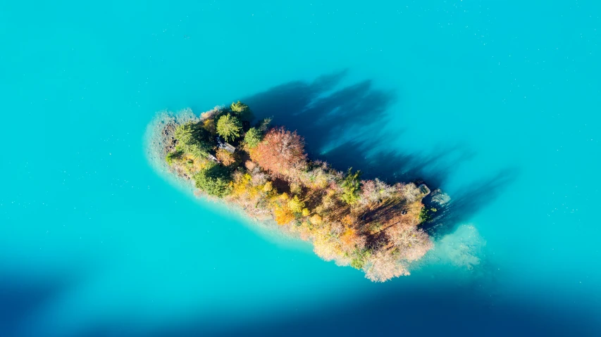 aerial view of an island in the middle of water