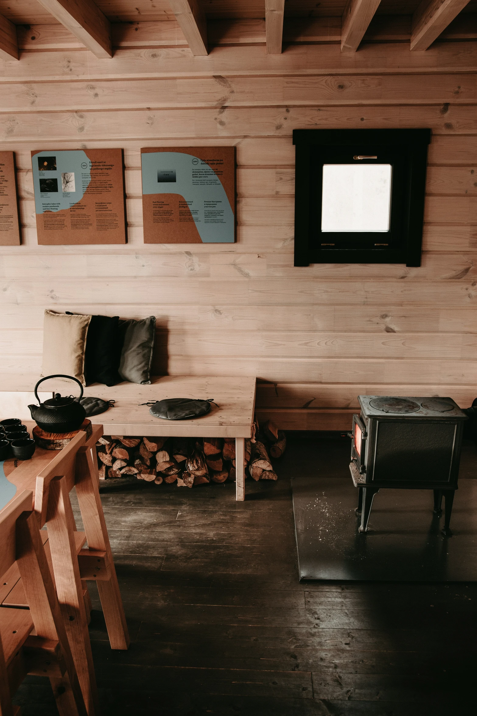 a table in the corner near the couch