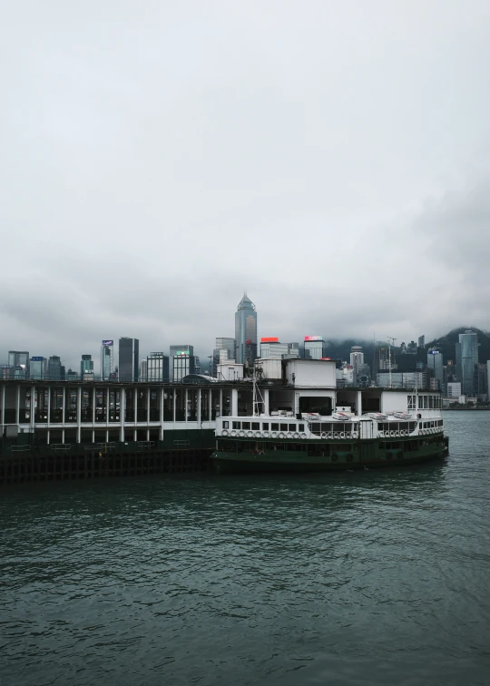 a large boat docked in the water next to a dock