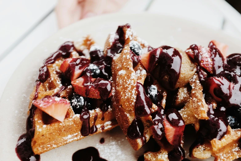 a closeup view of some french toast with fresh fruit