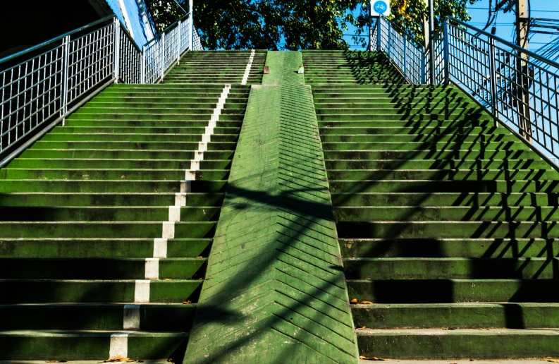 a view of a set of stairs from the bottom