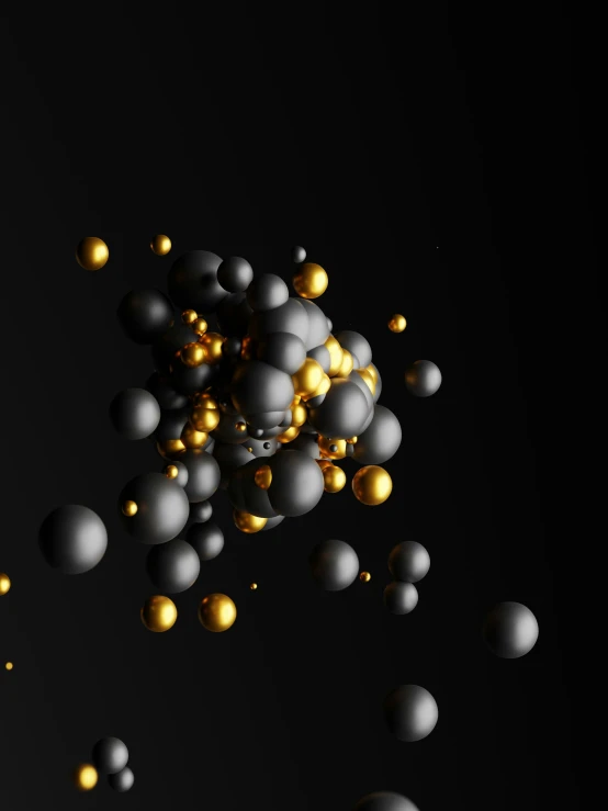 golden and silver spheres move from gray to black