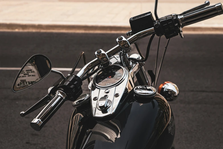 close up view of the front handlebars of a motorcycle