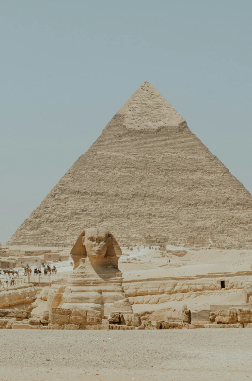 a large pyramid with several people standing in front of it