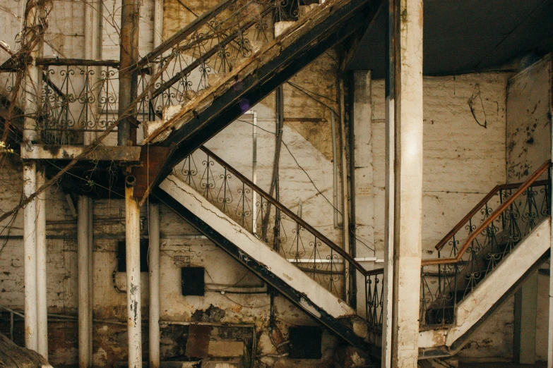 a bunch of stairs are inside of a building