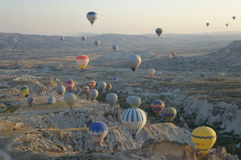 the group of  air balloons is in the sky