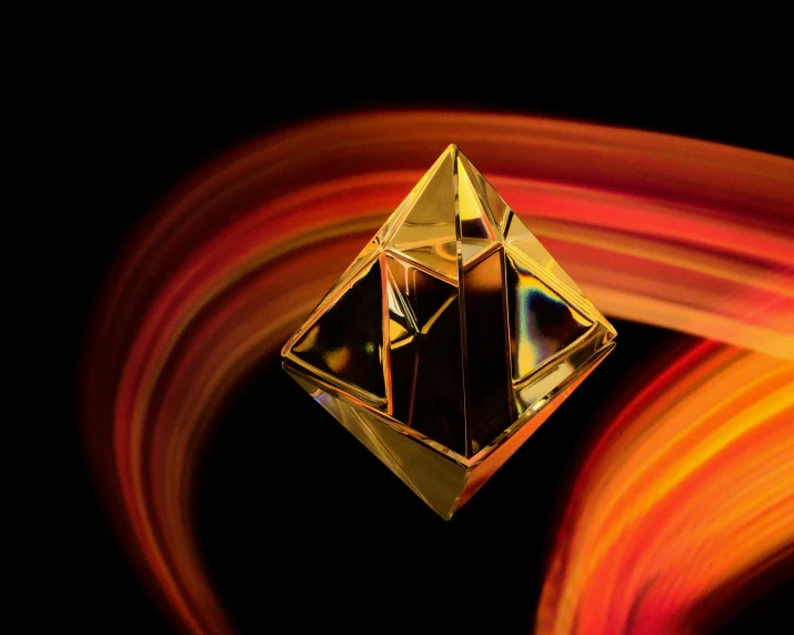 abstract image with gold cube and flames