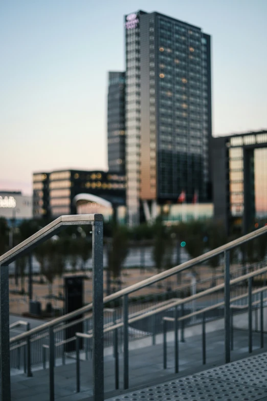 this is a street scene, with modern architecture in the background