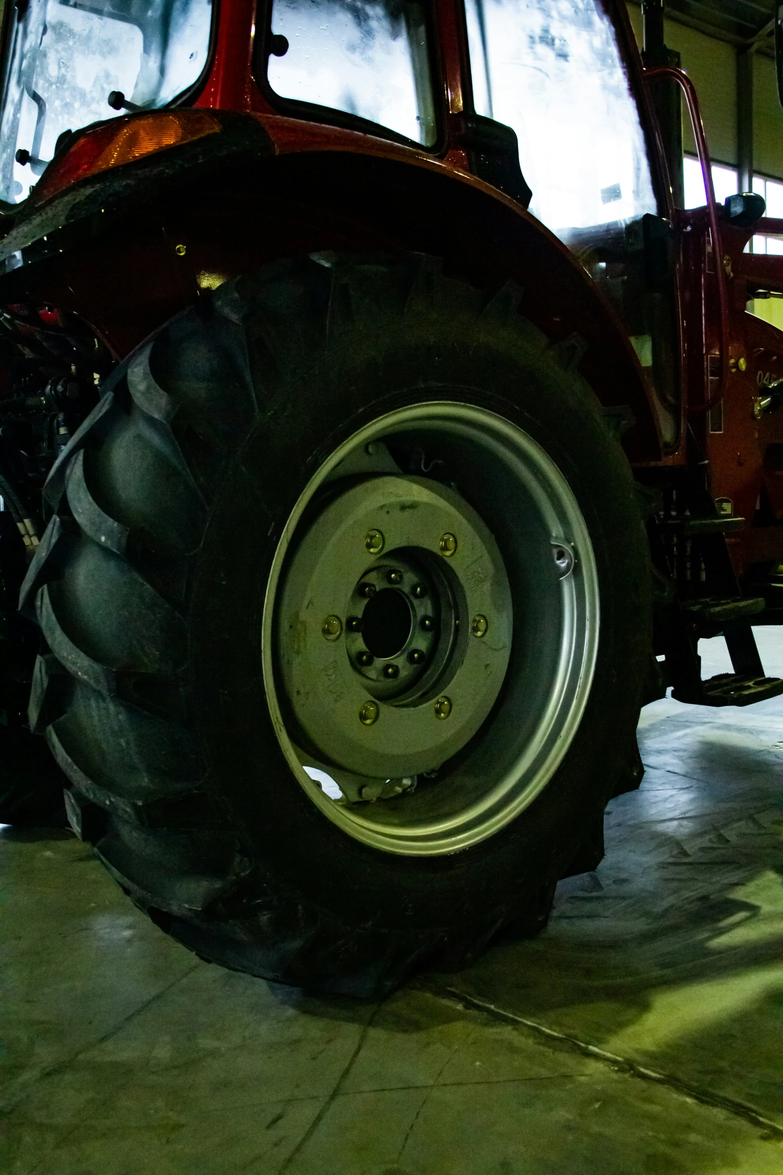 the tire on the tractor is clearly visible