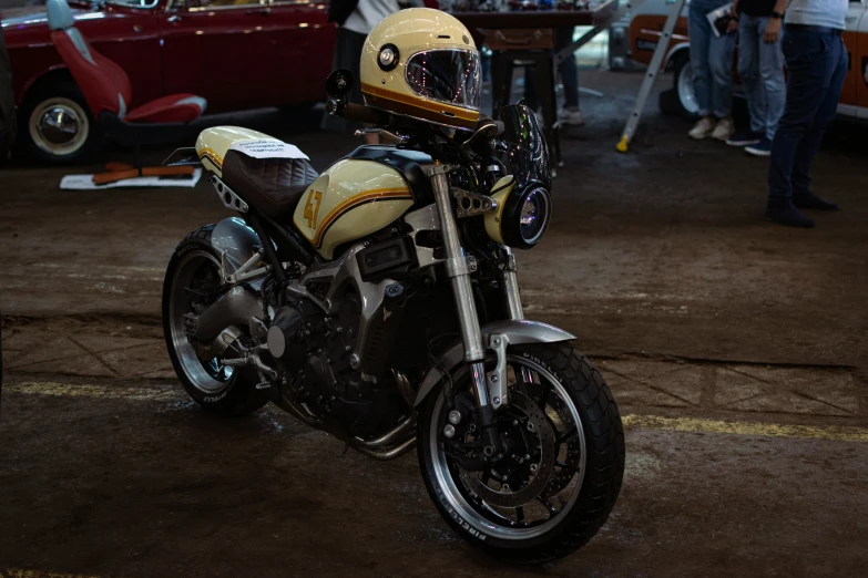 a motorcycle parked in the street at night