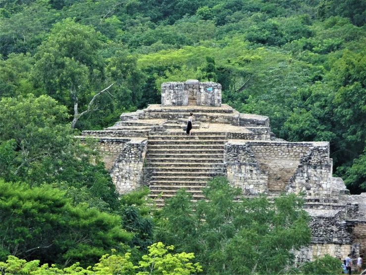 a pyramid structure with stairs in the forest