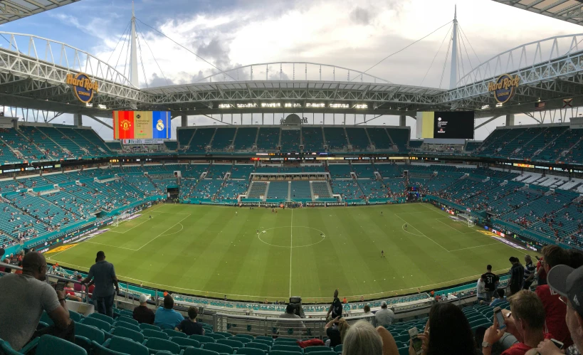 the inside of a stadium with several empty seats