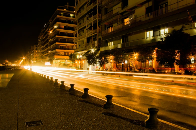 a view of city street lights at night