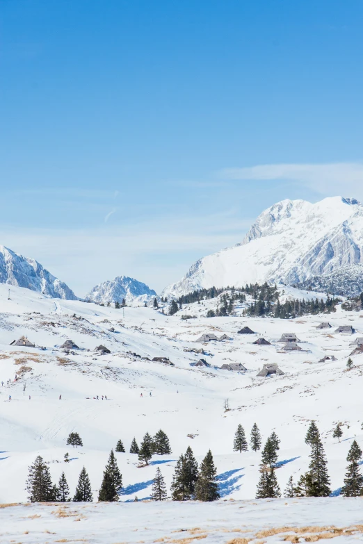 a snow covered mountain side with snow and trees