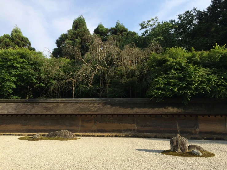 an empty zoo enclosure with a wooden fence and trees