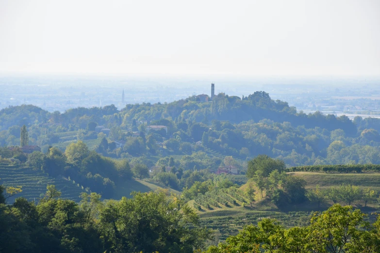 a landscape with mountains and trees in the background