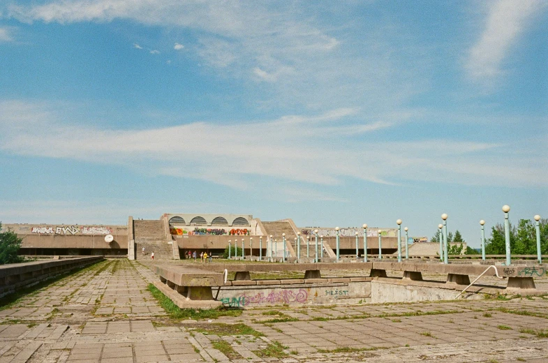 the old park is full of benches and a building