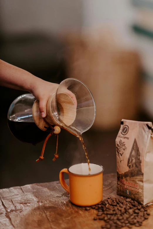 a person pours coffee into a mug