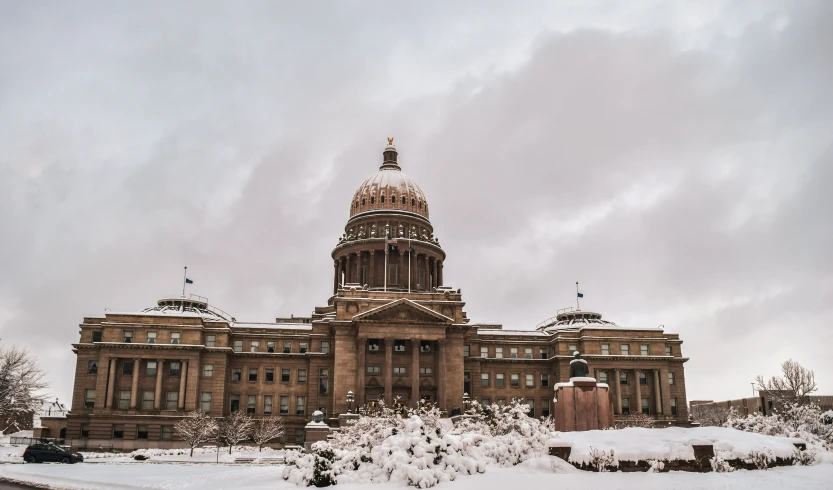 there is a very large building in the snow