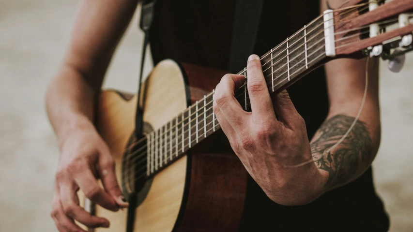 a man is playing an acoustic guitar