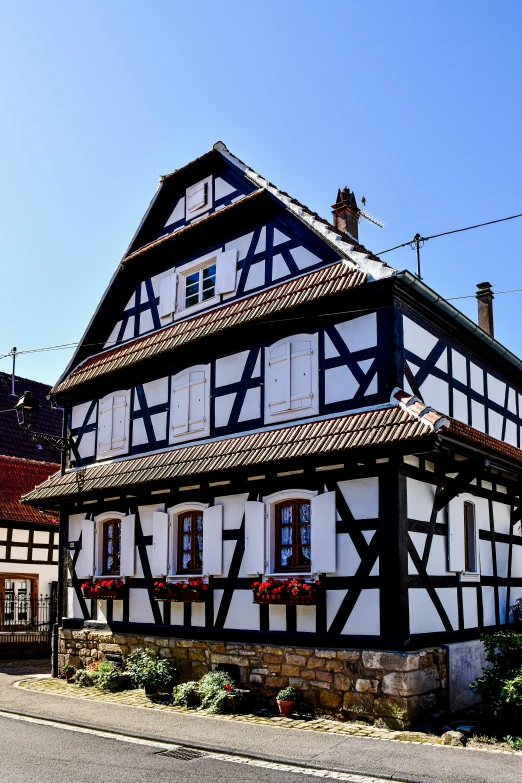 old style building has brown and white paint