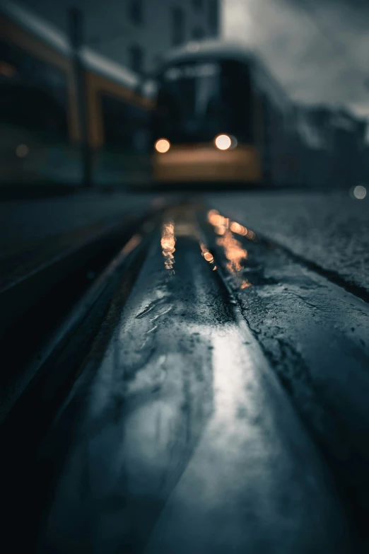 rain on the street and buildings are shining