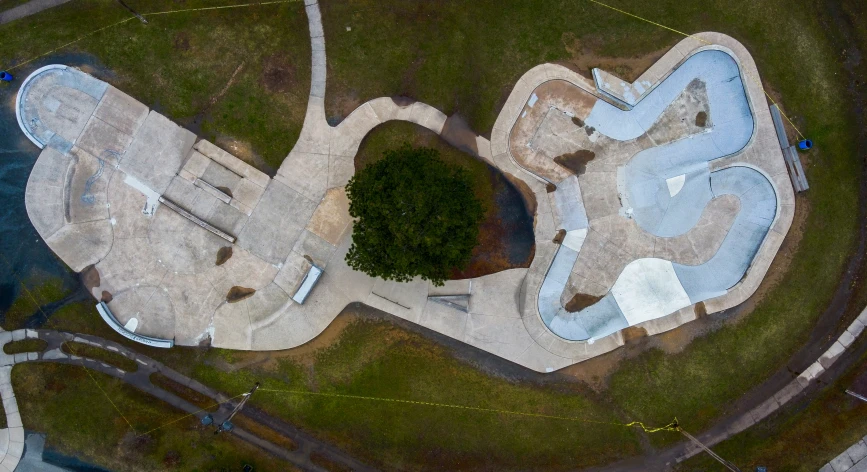 a skate park with many lanes for skateboarders