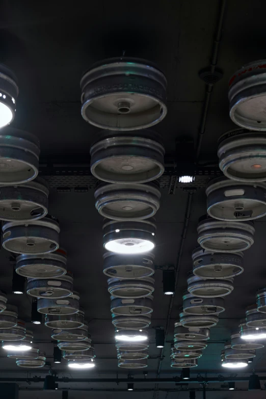 many circular light fixtures in a building