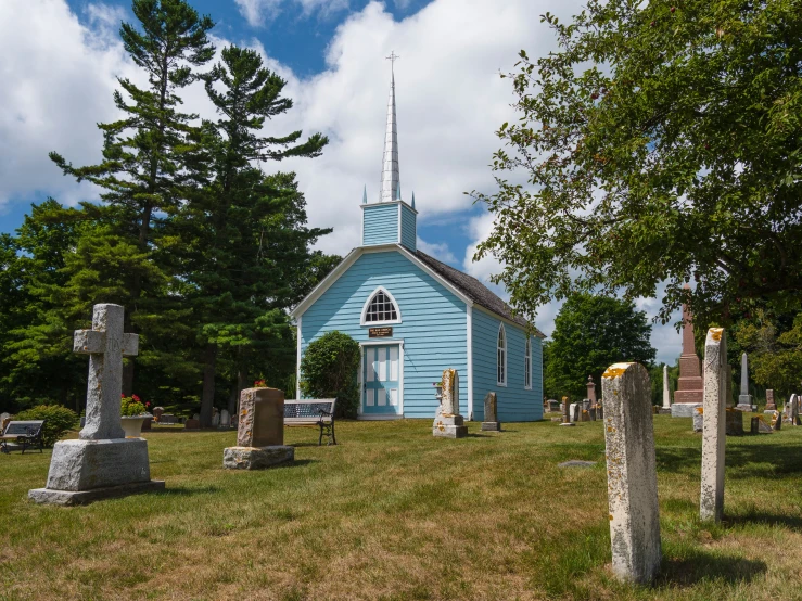 small chapel sits at the end of the cemetery