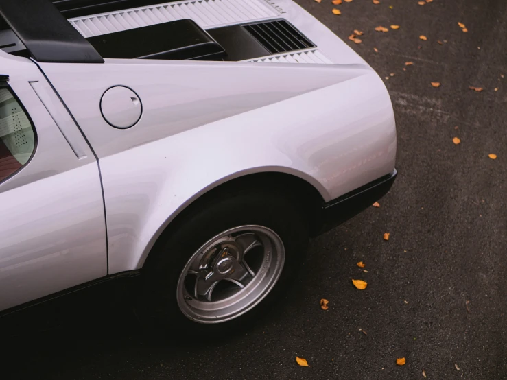 a close up of the back wheels of a sports car