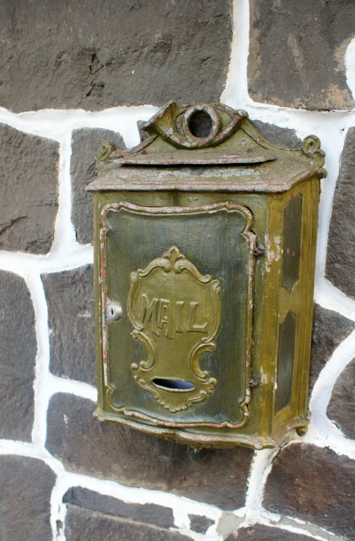 a close - up of an old fashioned box on the wall