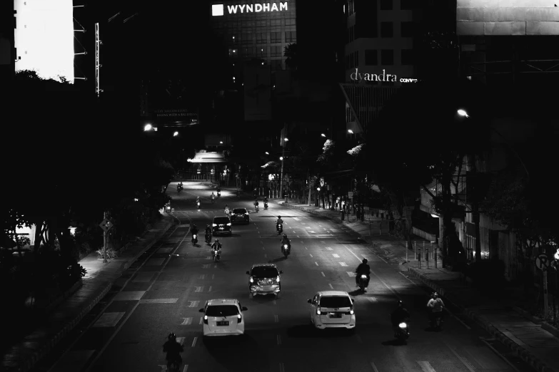 traffic on an empty city street at night